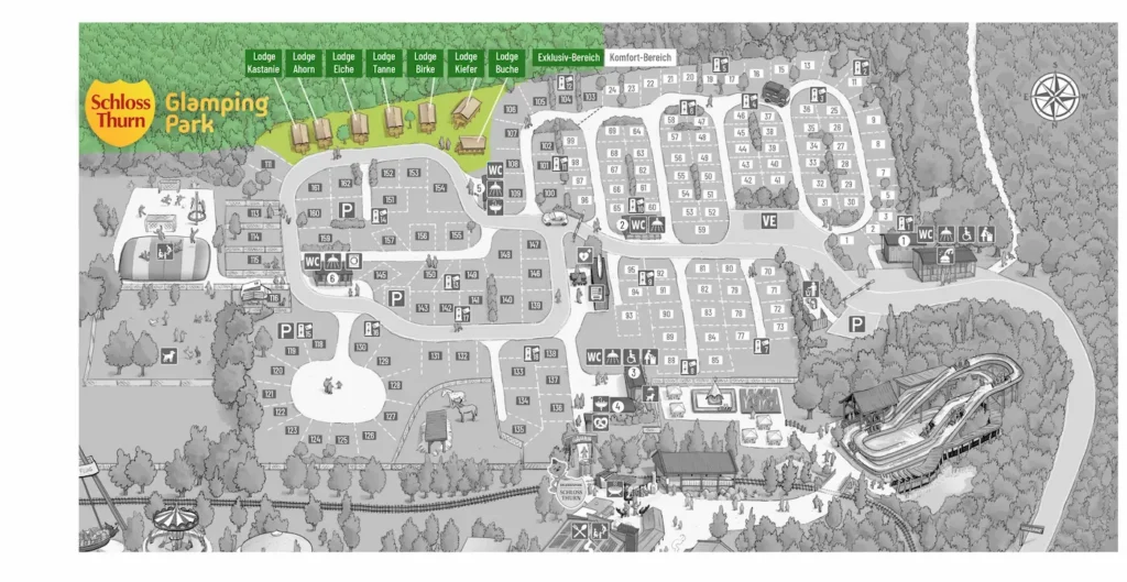 Lageplan mit Hervorhebung der Lodges